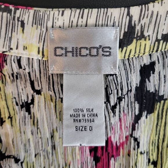 Chicos Womens Size 0 Small Button Front Top Blouse White Black Pink 100% Silk - Picture 5 of 7